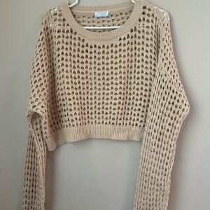 Altar'd State Crochet Knit Sweater Long Sleeve Crop Top Cover Up Boho